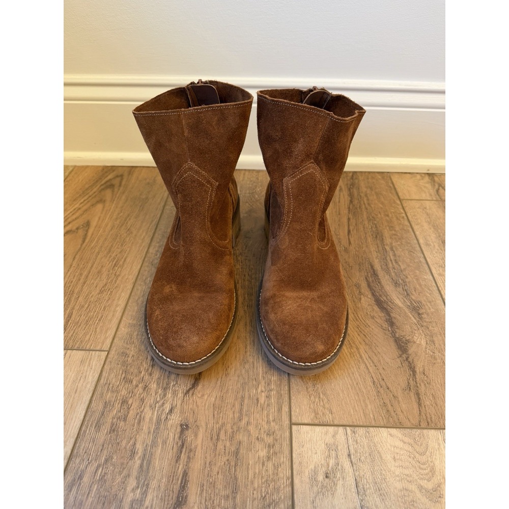 Antonio De Faria Women's Chelsea Boot Brown Suede 9.5 Zip Lug Sole EUC